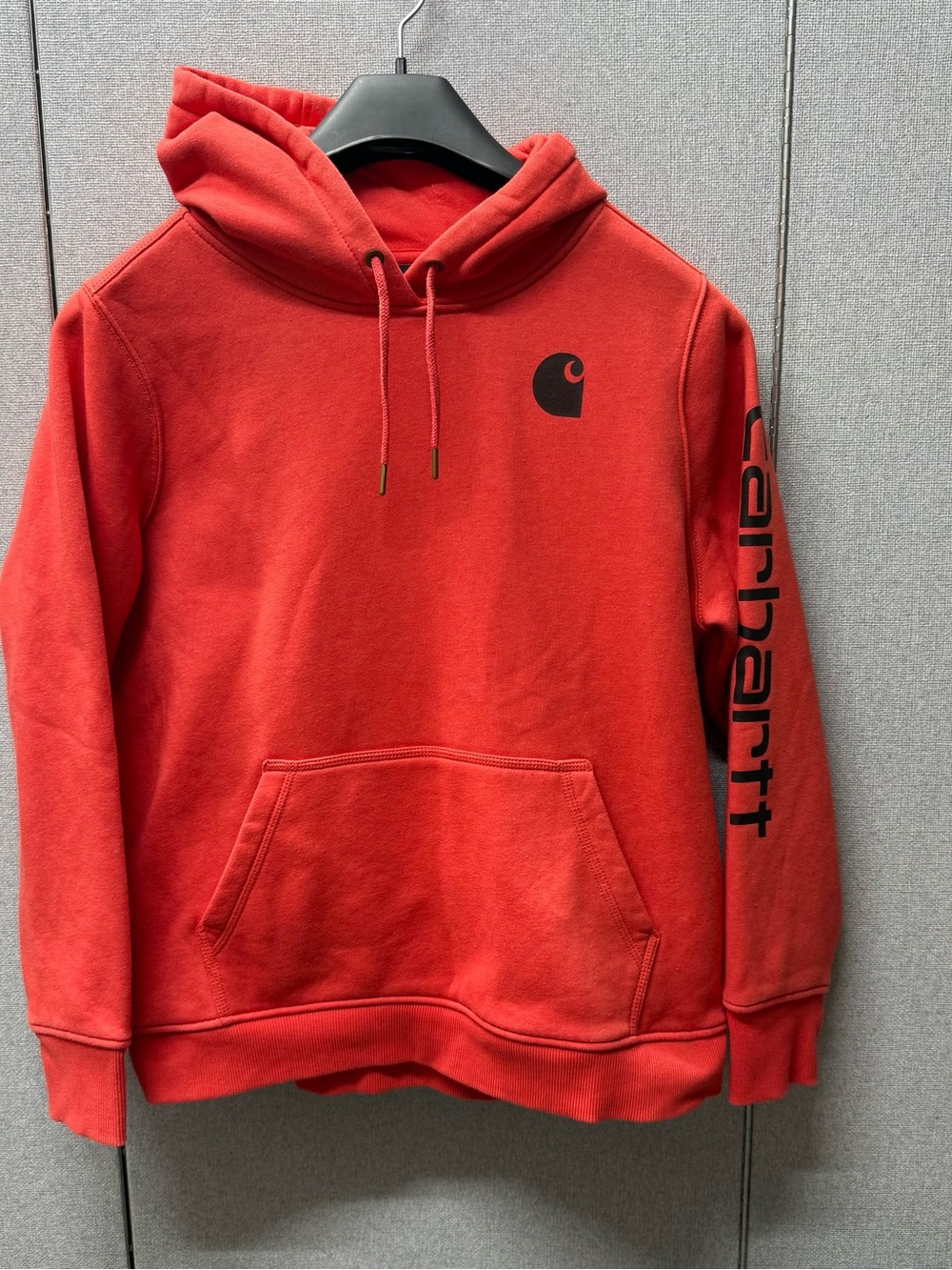 Carhartt  Women's Coral-Red Pullover Hoodie with Logo Sleeve